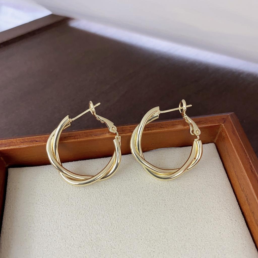 Classic Simple Twisted Weaving Metal Hoop Earrings for Woman 2025 New Vintage Geometric Statement Earrings Zircon Brincos Gift