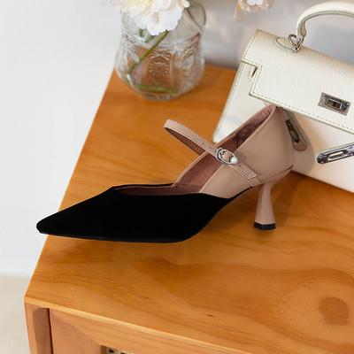Женская обувь Туфли на тонком каблуке с острым носком для женщин Осень 2024 Новые цветные туфли на плоской подошве с пуговицами и неглубокой вышивкой на высоком каблуке для женщин