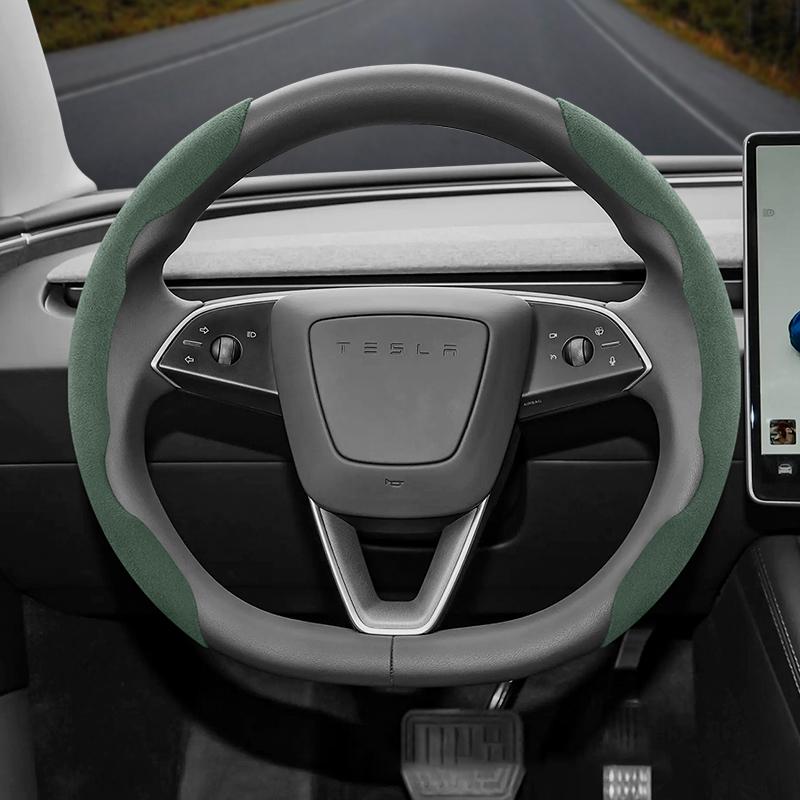 Подходит для Tesla Нескользящая Пряжка Сегментированная Замшевая Накладка на Руль Подходит для Модели 3 Highland 2024 Y X S Juniper Cybertruck Аксессуары