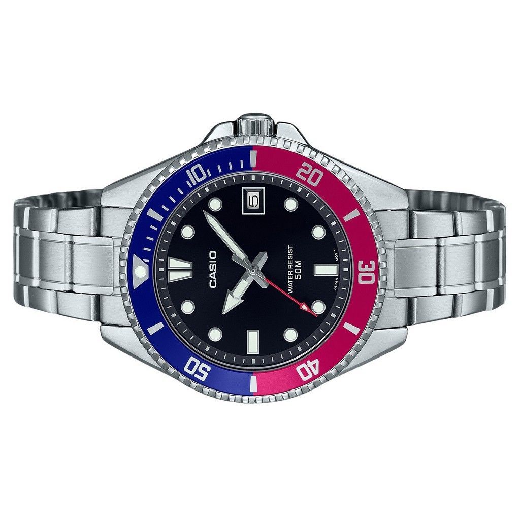 Casio Standard Analog Pepsi Bezel Stainless Steel Black Dial Quartz MDV-10D-1A3 Men's Watch