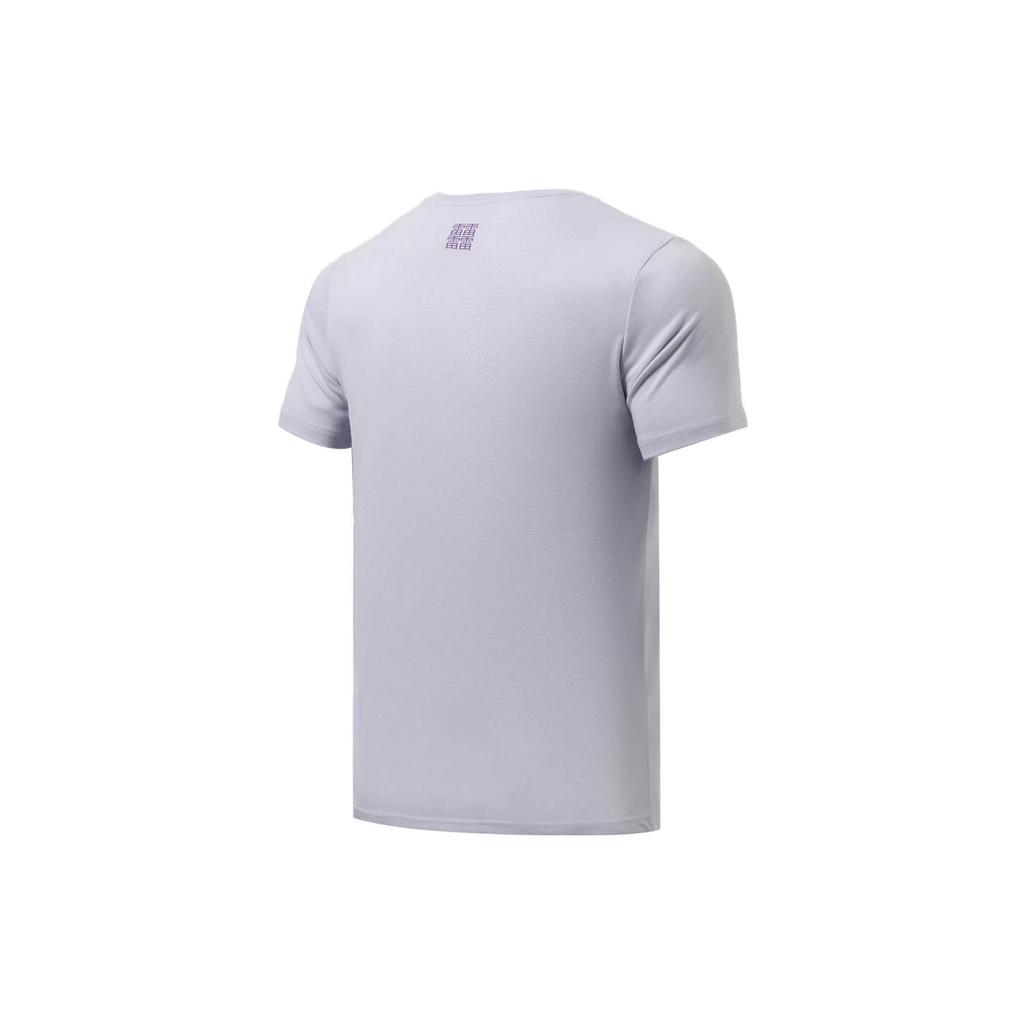 Мужские футболки Li Ning из коллекции для бега, фиолетовые, с круглым вырезом, умеренного прямого кроя, ATSR487-2