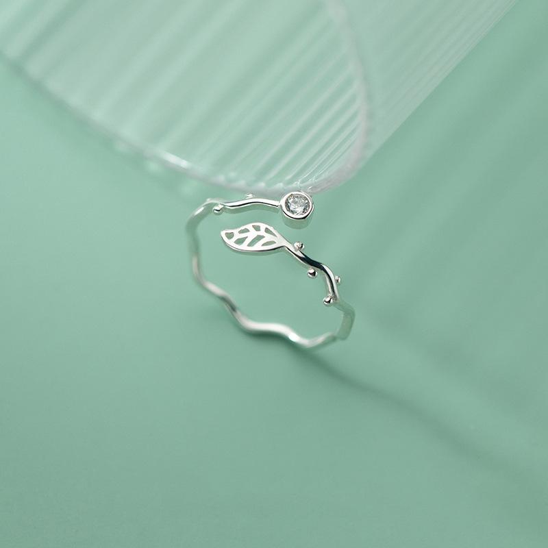 Spiny Leaf Ring Tide Cold Wind Personality Light Luxury Zircon Wave Leaf Ring Opening