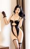 Купальник с высоким вырезом, красивый из ПУ, маленькая королева, сексуальный, экстремальный, черный [Aokeea], перфорированный, груди, кожаный, глянцевый, дьявол, кожаный, нижнее белье, косплей, моэ,