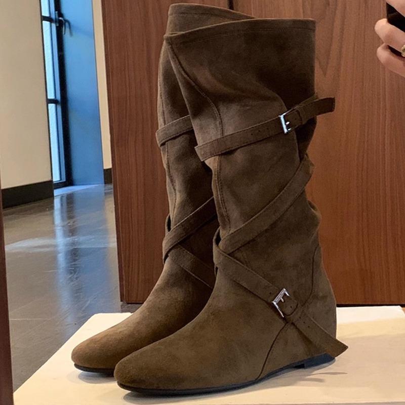 Soft Leather Version~ Suede Western Soft Boy Boots for Women, New Inner Height-increasing Pointed Strap Knight Boots In Autumn and Winter