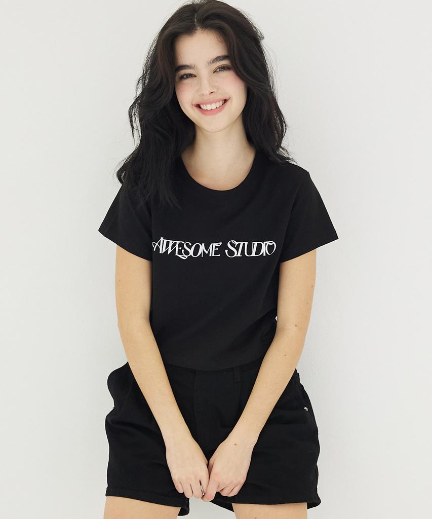 AWESOME STUDIO Awesome Logo Crop Slim Fit Short Sleeve T-Shirt Black