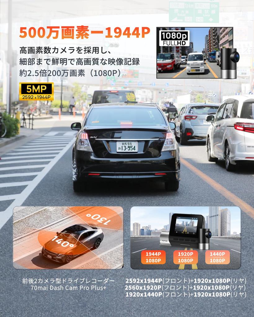 Регистратор дисковода 70mai Регистратор дисковода Передние и задние камеры Датчик SONY IMX335 Компактный 5 миллионов пикселей 1944P UHD Оснащен поддержкой безопасного вождения