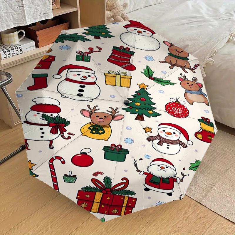 1PC Christmas, ornaments Automatic Open/Close Umbrella with Windproof, 8-Rib Sturdy Canopy, Durable Ribs, Fashionable Design, Outdoor Accessory, Fun P
