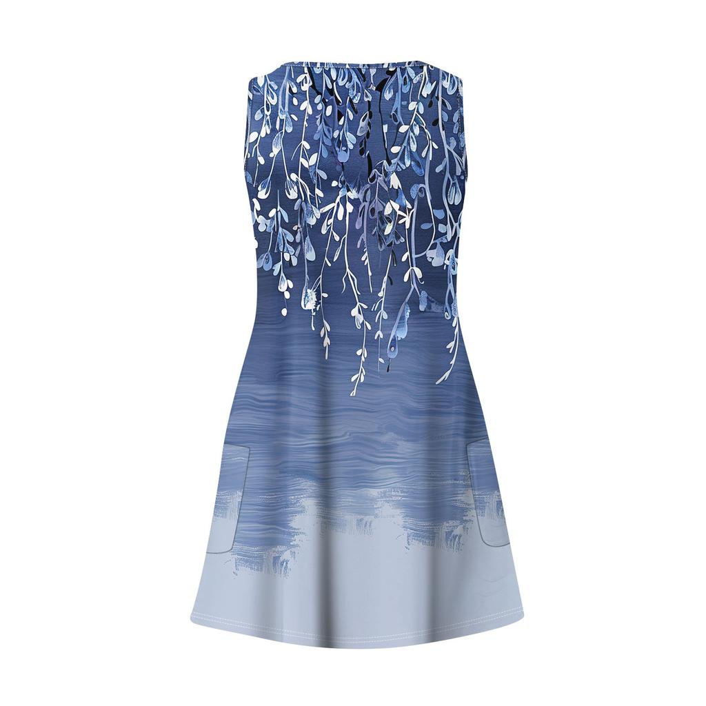 Женское повседневное летнее богемное пляжное платье с принтом и карманами, V-образным вырезом, платье-майка