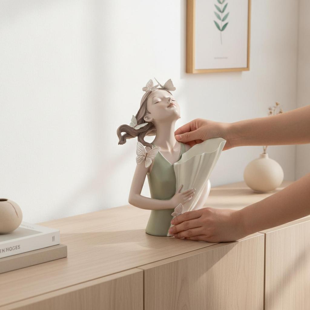 Winged Maiden Figurine Artistic with Flower Holder Modern Decorative