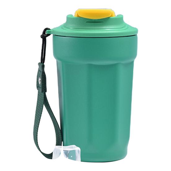 Кофейная чашка из нержавеющей стали с вакуумной изоляцией, гладкий край с веревкой для переноски, изоляционная кружка для офисного стола