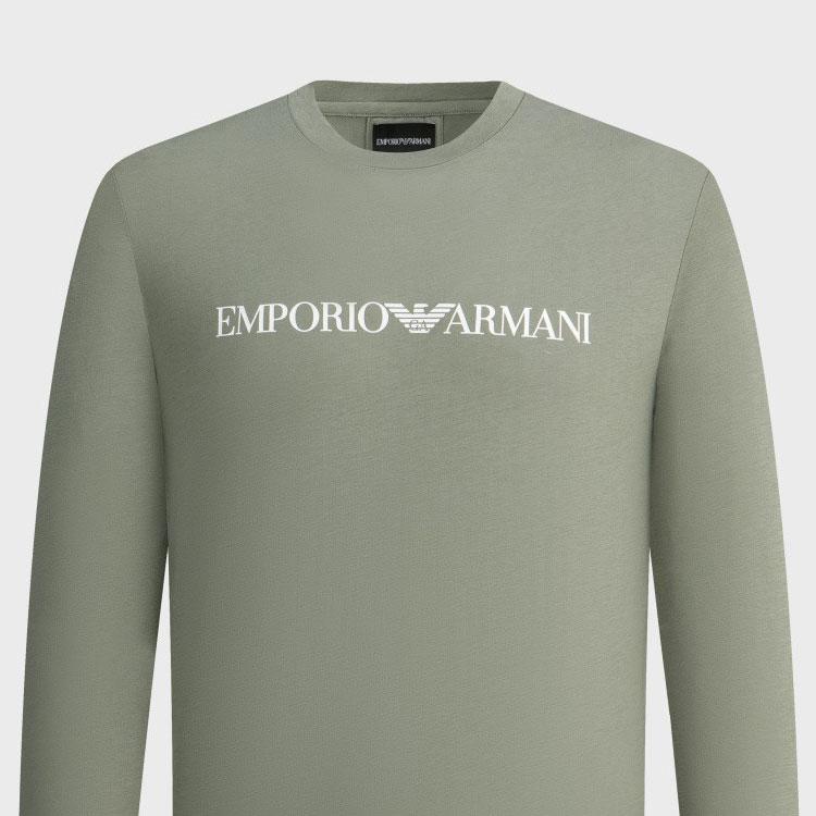 Emporio Armani Мужская футболка с длинным рукавом и принтом логотипа FW23, свободный крой, круглый вырез, топ, зеленый, 8N1TN8-1JPZZ-0598