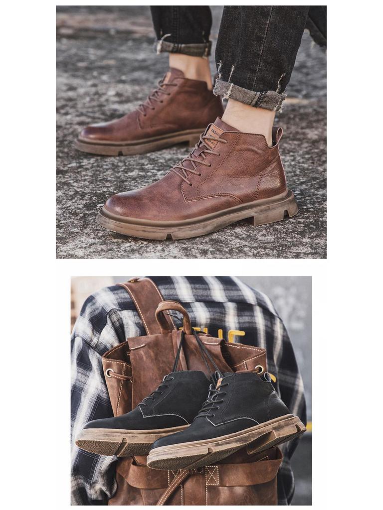 Мужские кожаные ботинки Martin средней высоты — повседневная рабочая обувь в британском стиле на весну/осень