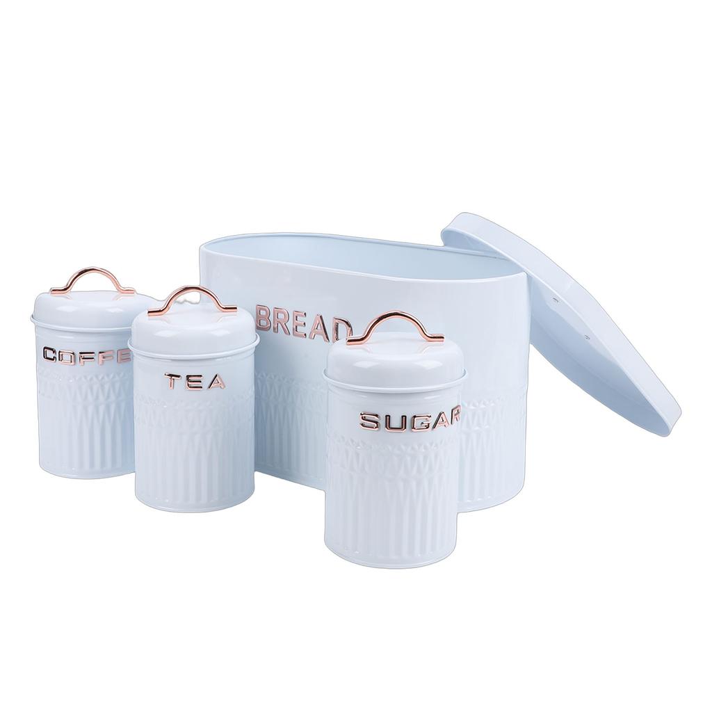 4PCS Bread Box and Canister Set Food Grade Iron Coffee Tea Sugar Storage Container Metal Bread Box Set for Kitchen