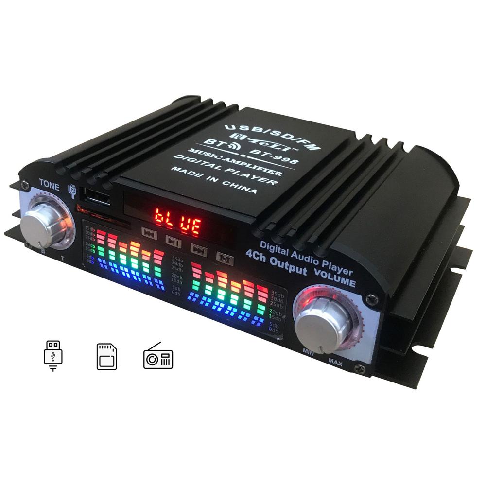 Car BT5.0 Audio Power Amplifier 4 Channel Home Theater Stereo Receiver 12 V with FM Radio