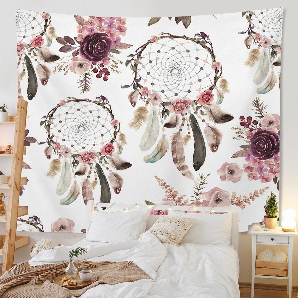 Bedroom Living Room Tapestry Home Decor Pink Feather Tapestry Feather Print Tapestry Background Decor