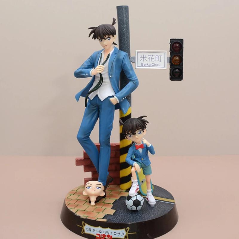 Detective Conan Gk Prize Figure Kudo Shinichi Edogawa Conan Interchangeable Head Anime Statue Beika Chou Scene Collectible Model