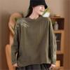 Woman Autumn Embroidery O-Neck Chinese Style Long Sleeves T-Shirt Vintage Korean Casual Retro T-Shirt