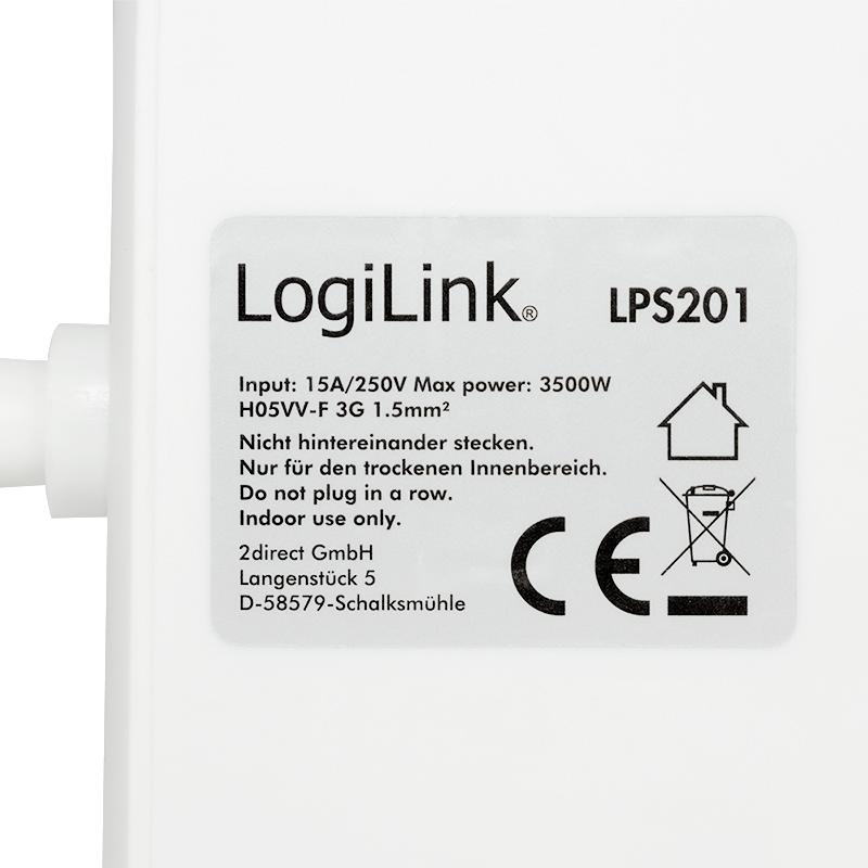 LogiLink power strip 9 sockets with switch 1.5 m white IP20 3500W