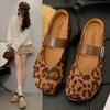 Korean Version of Round Head Suede Single Shoes Women's Autumn 2025 New Retro Leopard Print Fashionable and Versatile Mary Jane Small Leather Shoes