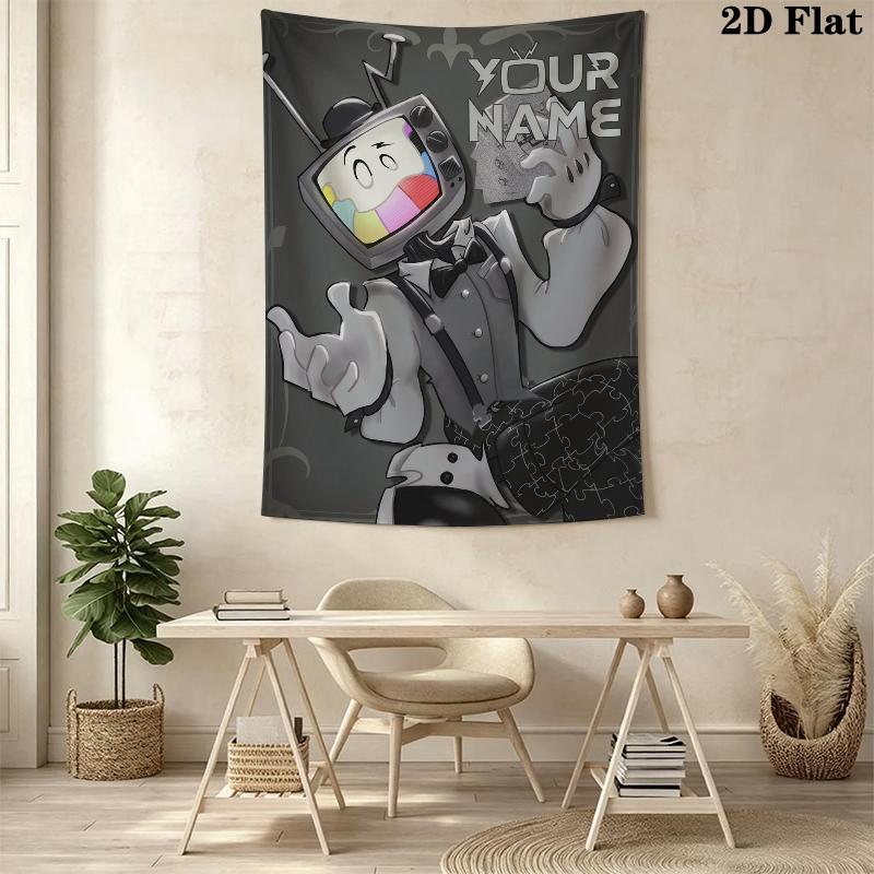 Custom Name Mr. Puzzles Smg4 Wall Tapestry Aesthetic Wall Hanging Printed Fabric Blanket Decorative Tapestries for Bedroom Living Room Home Decor