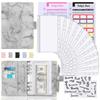 Loose-leaf Binder Marble Cover A6 Binder with Protective Corner Zipper Pockets Cash Envelopes for Budgeting Money Storag