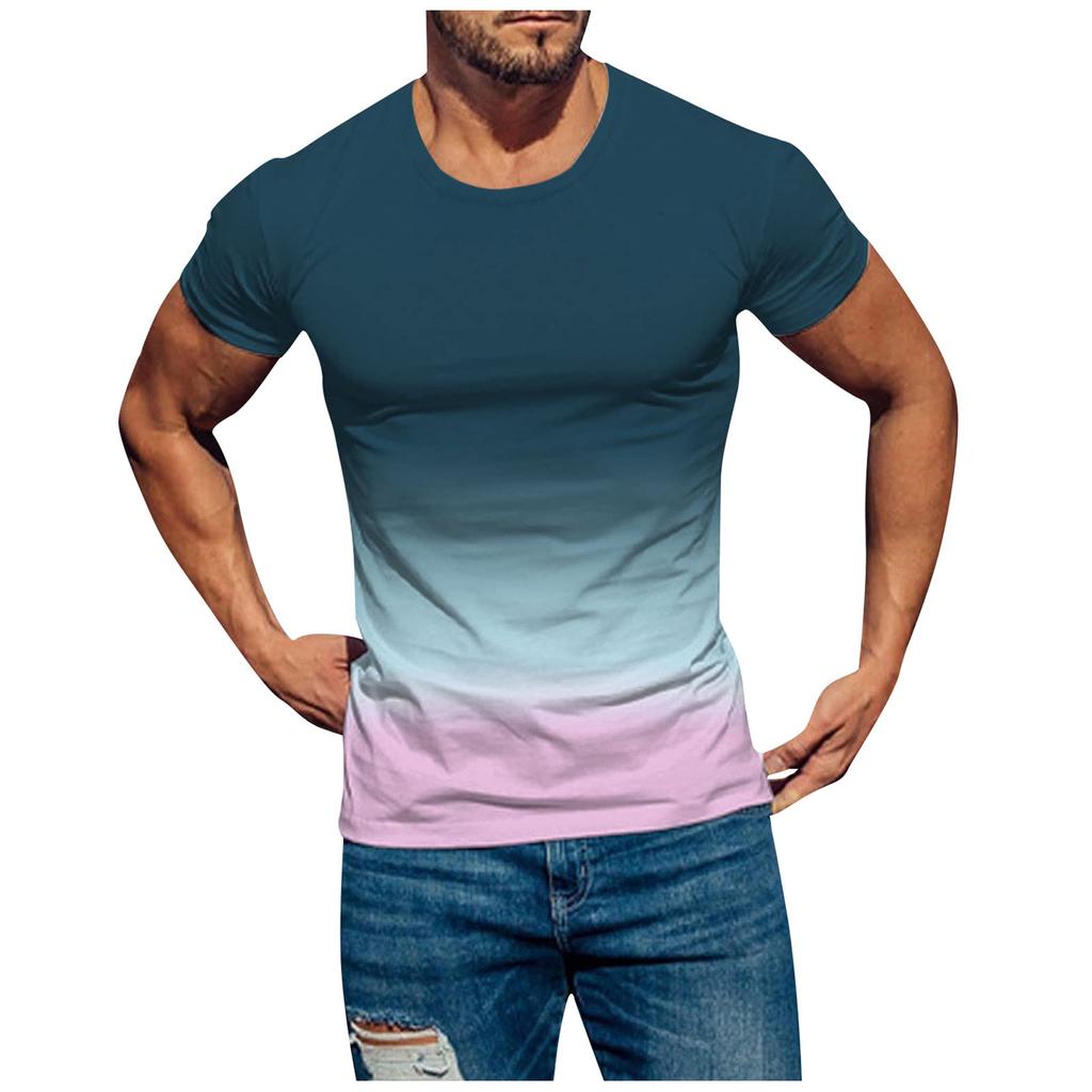 Mens T Shirts Casual Short Sleeve Shirts Gradient Neck Soft Loose Fit Graphic Tees Summer Tshirts For Men