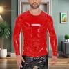 Men's Liquid Shiny Faux Leather Top Metallic Wet Look Long Sleeve Tee Zipper Shoulder Slim Fit Shirt Hip Hop Nightclub Party Blouse