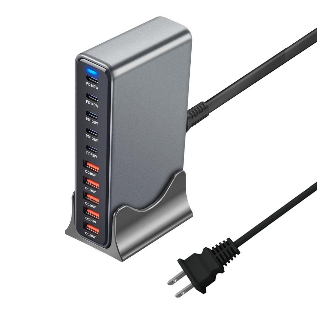 Многопортовое зарядное устройство 695 Вт, 10 портов Type-C, USB-порты, светодиодный дисплей, быстрая зарядка, для дома, офиса, путешествий