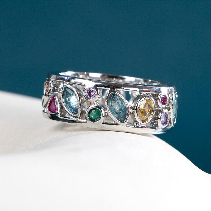 POMOiii Модные цветные женские кольца с фианитом, металлические серебряные кольца, повседневная одежда, кольца на палец, вечерние украшения, забавный подарок на день рождения для девочек
