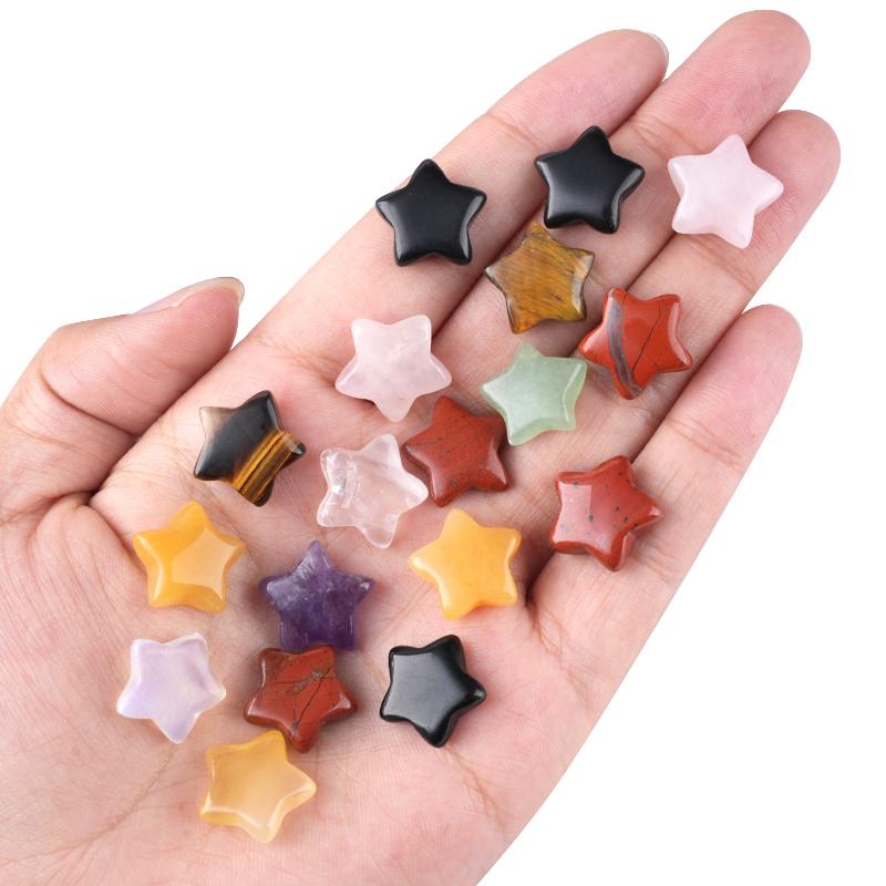 3Pcs Natural Stone Carved Five-pointed Star Figurine 15×15mm Polished Mini Crystal Star Ornament For Reiki Healing DIY Craft Jewelry Making