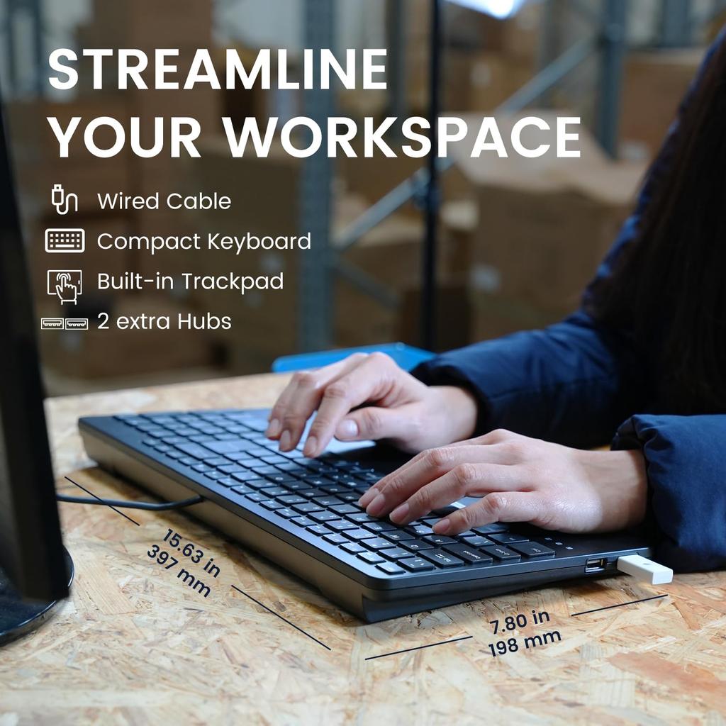 Perixx Wired Compact Keyboard with Touchpad Pantograph Key PERIBOARD-534US