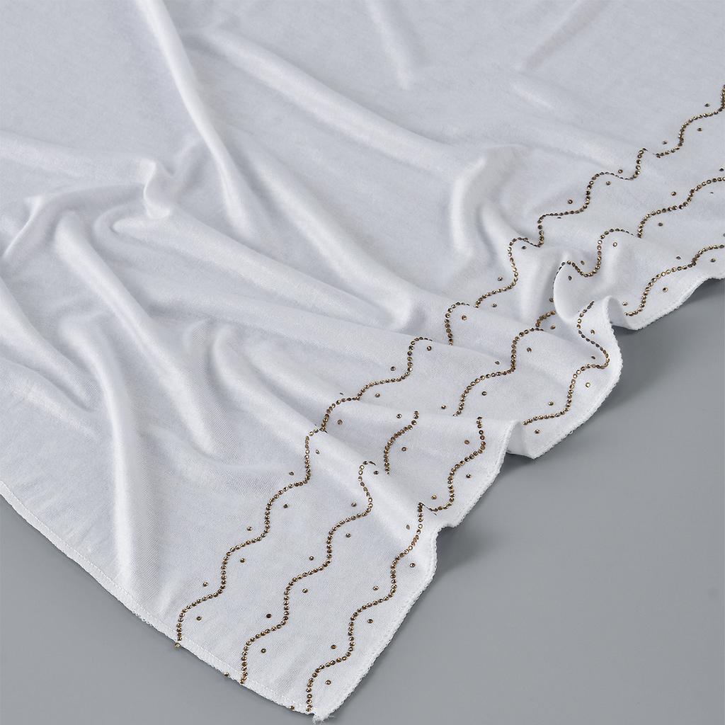 Мусульманский трикотажный хиджаб шарф с мерцающей отделкой из страз головной платок женский премиальный хлопковый трикотажный шаль роскошный дизайн тюрбан однотонные обертывания