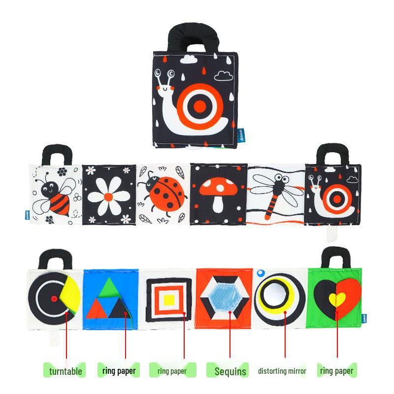 Черно-белая книжка-бампер для детской кроватки: Дизайн с мультяшным животным, Игрушка для прорезывания зубов, Защита от пинания, Подвесной аксессуар для младенца