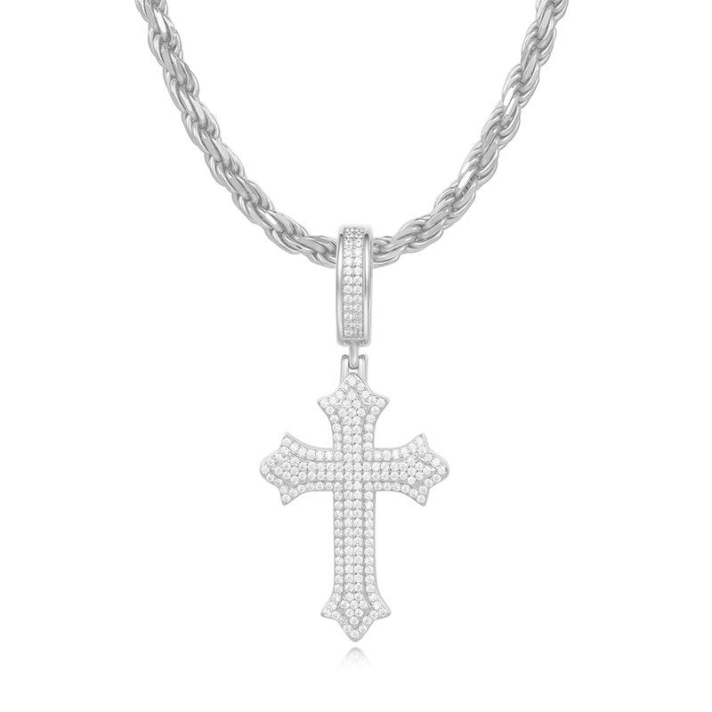 Cross Pendant Moissanite Sterling Silver Hip-Hop Necklace with Snake Bone Chain-Unisex Sparkling Supply Available