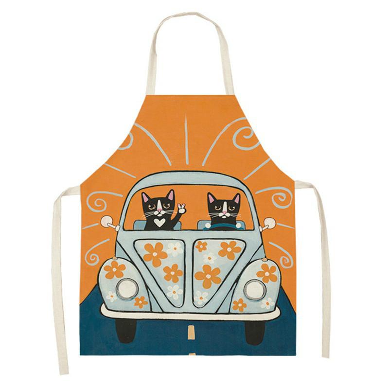 Фартук для приготовления пищи и выпечки, антимасляный фартук с защитой от пятен, льняной фартук без рукавов с принтом кота, аксессуары для домашней уборки