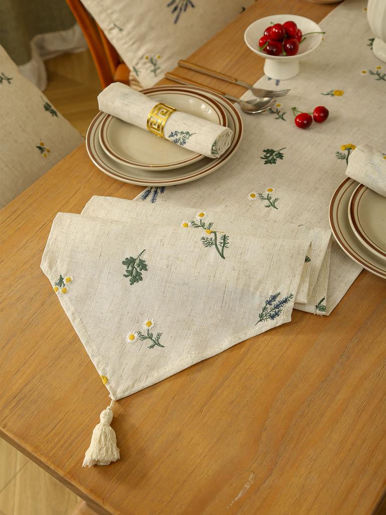 Льняной Пшеничный Бахрома Вышивка Острый Угол Флаг на Стол в Деревенском Стиле Дорожка на Стол, Украшение для Кухонного Кофейного Столика