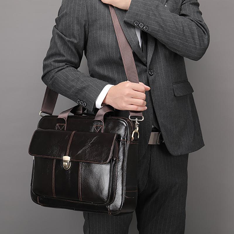 Новый мужской портфель, повседневная винтажная сумка из натуральной кожи, большая вместительная деловая сумка для ноутбука, сумка через плечо