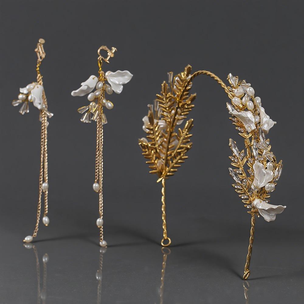 Handmade Bridal Headwear Earring Set Tassels Earring Flower Headbands Female Decoration