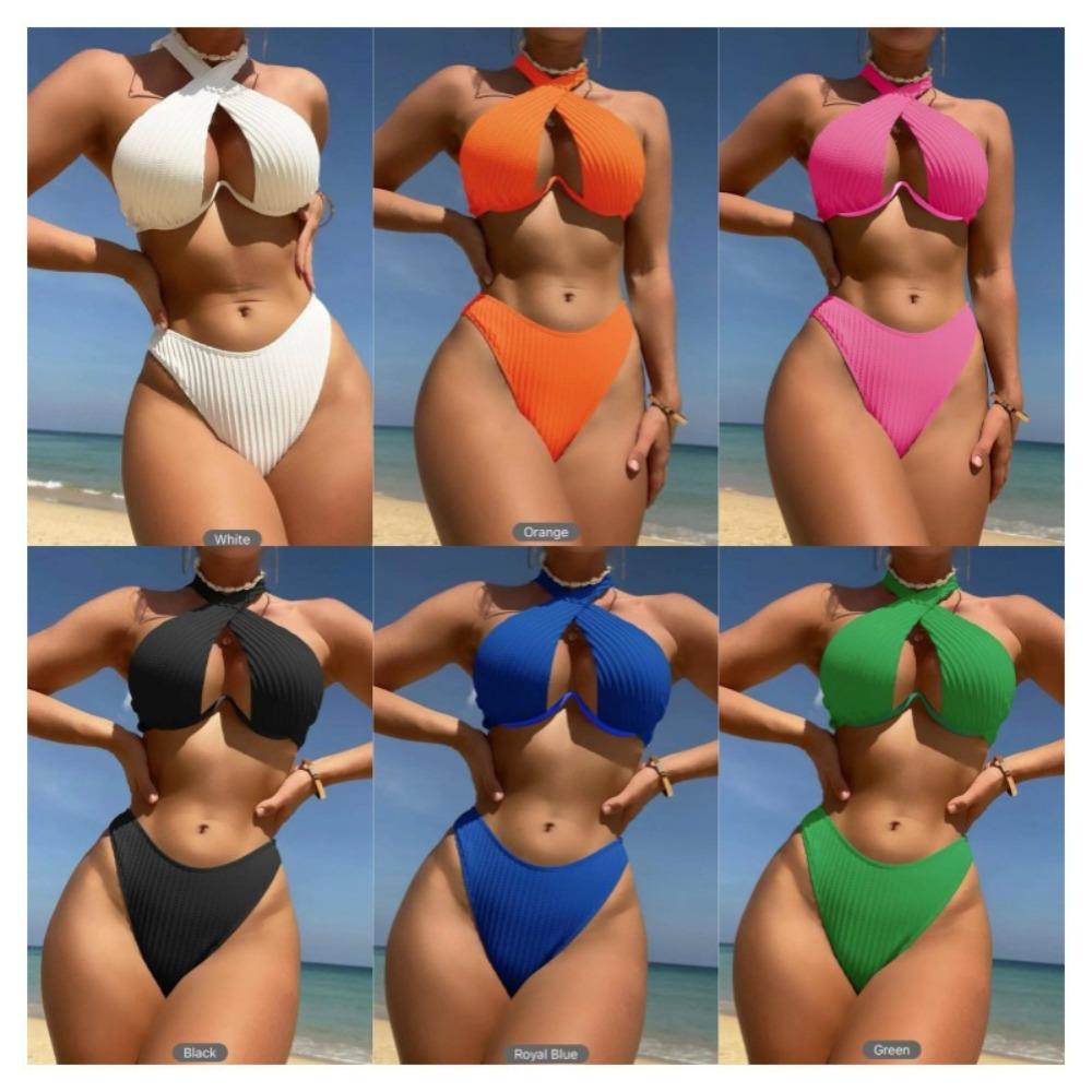 Solid Color Multi-color Sexy Bikini European and American Straps Split Swimsuit Set