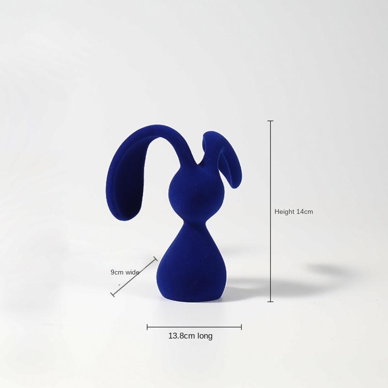 New Nordic Flocking Electrifying Blue Rabbit Animal Sculpture Living Room TV Wine Cabinet Office Desktop Home Decoration Gifts