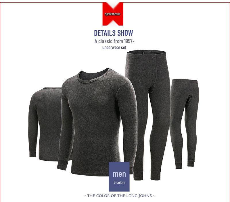 Унисекс Осенне-зимний Теплый Комплект Термобелья - Эластичный Базовый Слой Однотонного Дизайна с Круглым Вырезом для Пар