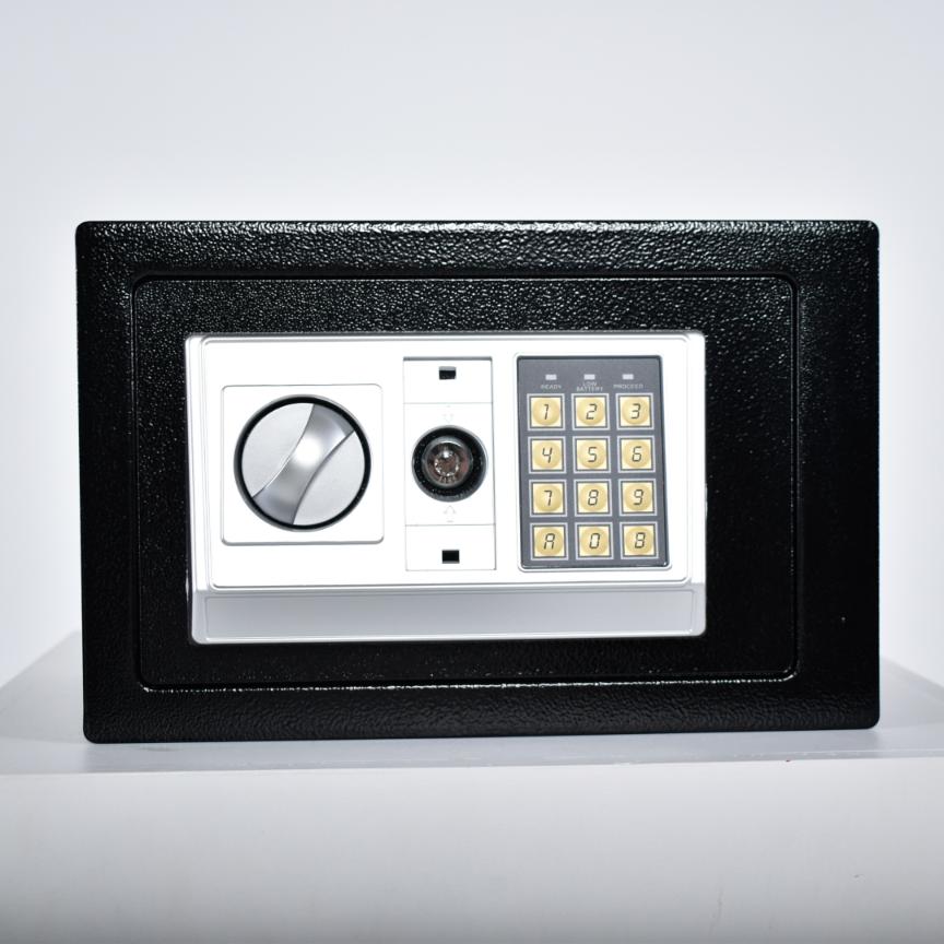 Pancerny domowy sejf z zamkiem elektronicznym i kluczem 20x31x20 cm czarny