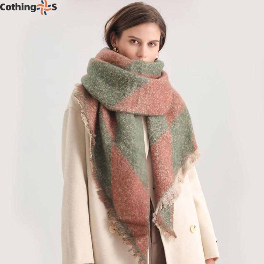 Checkerboard Checkerboard Scarf Faux Cashmere Fall and Winter Padded Fur Side Paragraph Thickened Warm Plush Scarf