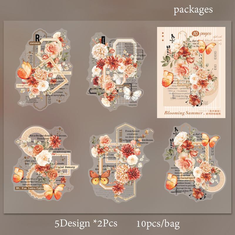 Mr. Paper, 6 Styles, 10pcs/pack, Flower English Element Stickers, Scrapbook Collage, Picture Book Gift Card Decoration Stickers