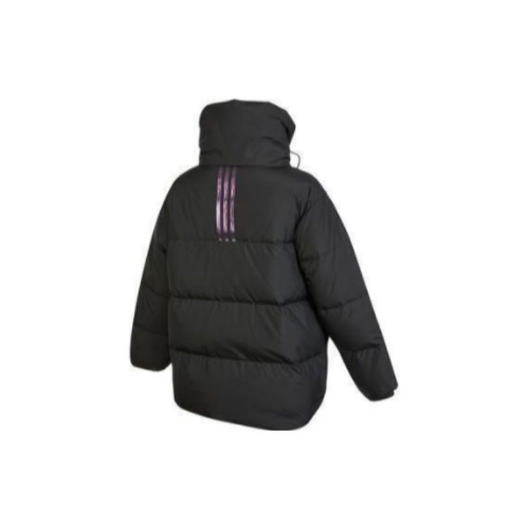 Adidas Neo Logo Print Zip-Up Collar Down Jacket Women Outerwear Black HN2443