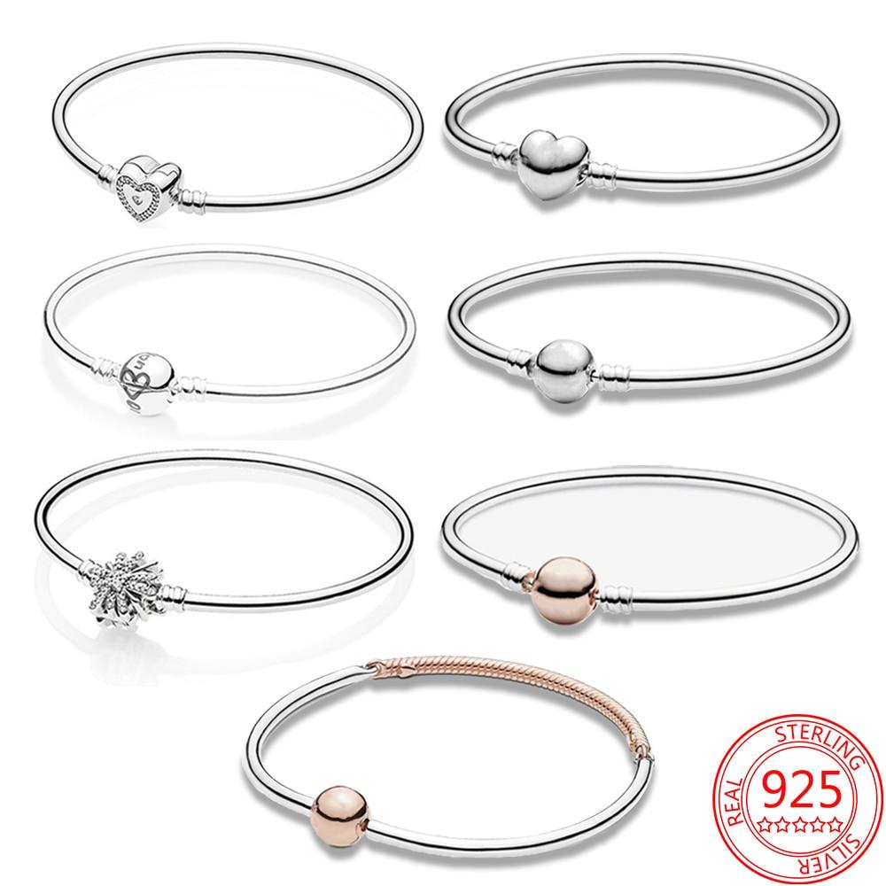 Authentic 925 Sterling Silver Heart -Shaped True Love Silver Bangle Fit Brand Diy Beaded Charms Valentine 'S Day Bracelet Gifts