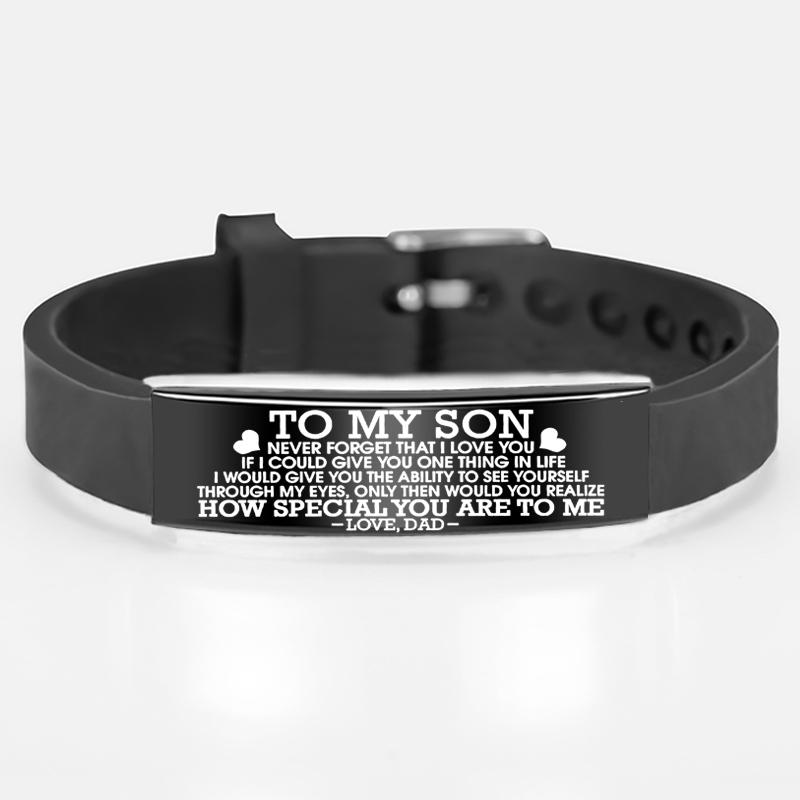 Вдохновляющие браслеты с гравировкой «Моему сыну», черные подвески из нержавеющей стали, регулируемый браслет, мужские ювелирные изделия, подарки для любви