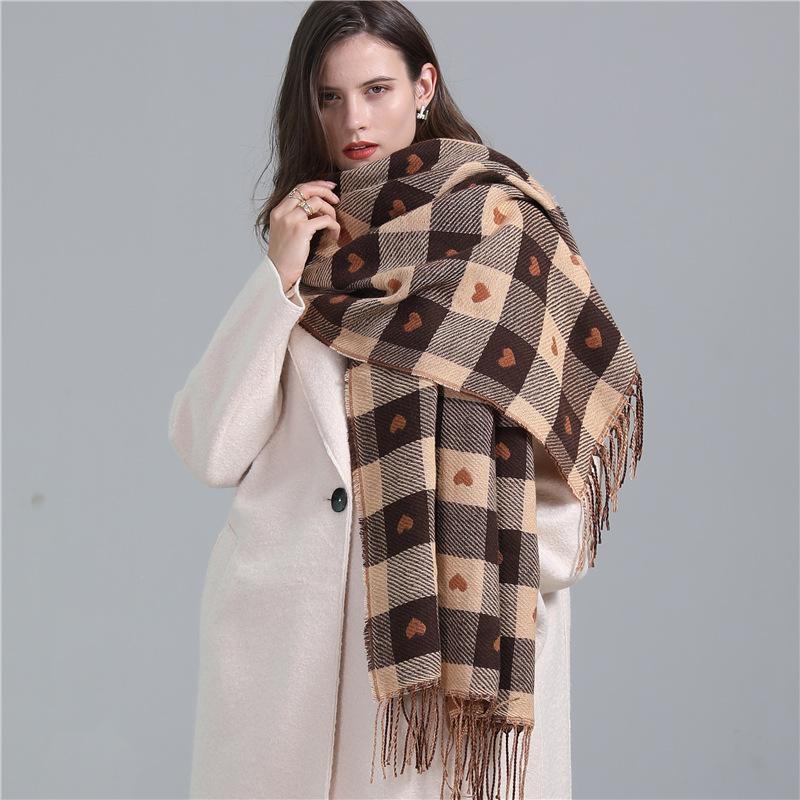 1PCS Autumn Winter Fashionable and Trend Plaid Scarf Luxury Women Color Matching Tassel Bib Scarves Imitation Cashmere Shawl