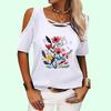 Women Fashion Round Collar Flower Print Tee Shirt Summer Pullover Off Shoulder Top Casual Short Sleeve T-shirt