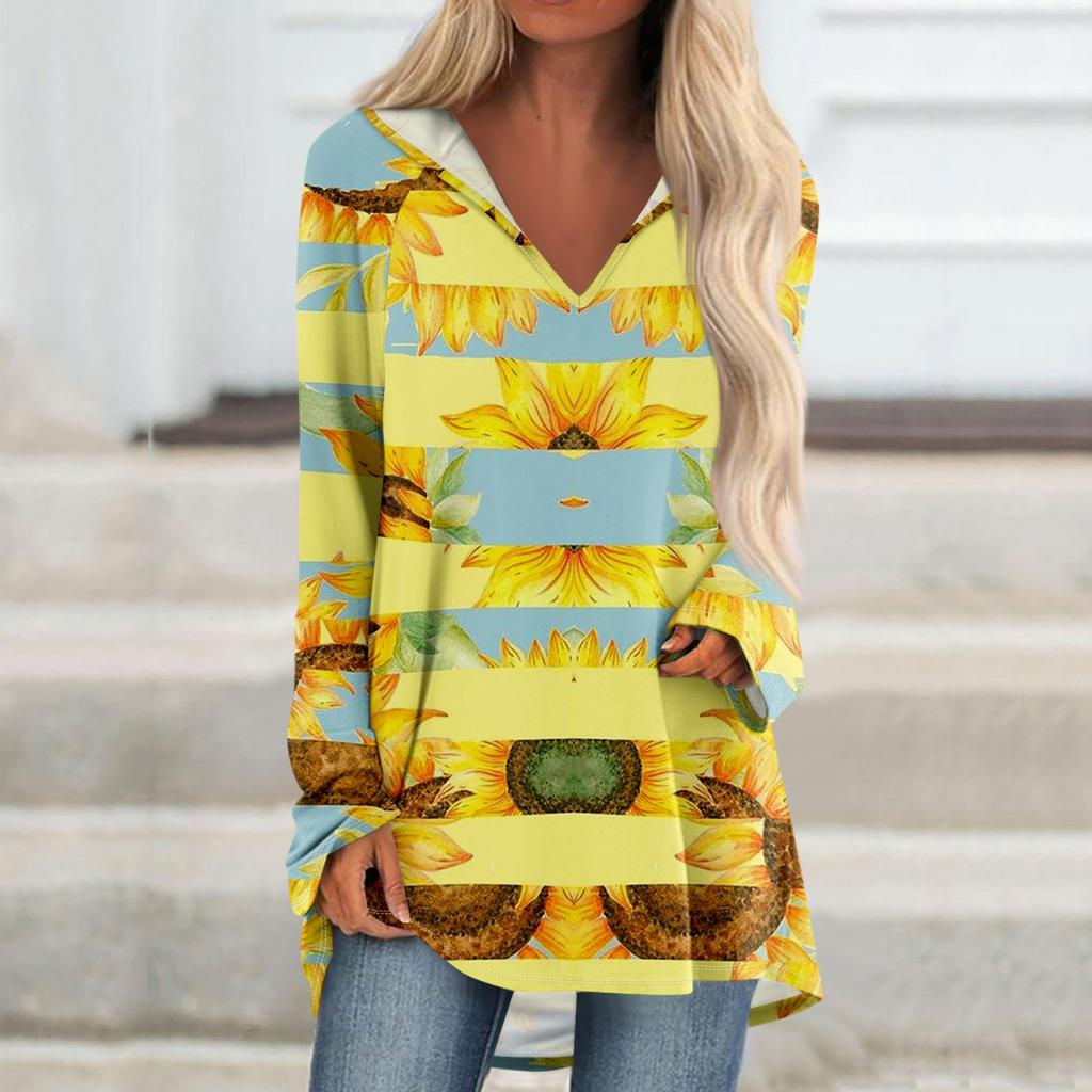 Женские свободные топы с V-образным вырезом и капюшоном с длинными рукавами, повседневные топы, домашние пижамы для отдыха, топы